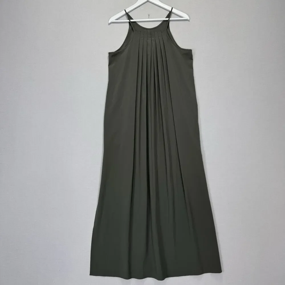 Athleta Hayes Pleated Back Maxi Dress Women Small Green Travel Minimalist Resort - Picture 5 of 14
